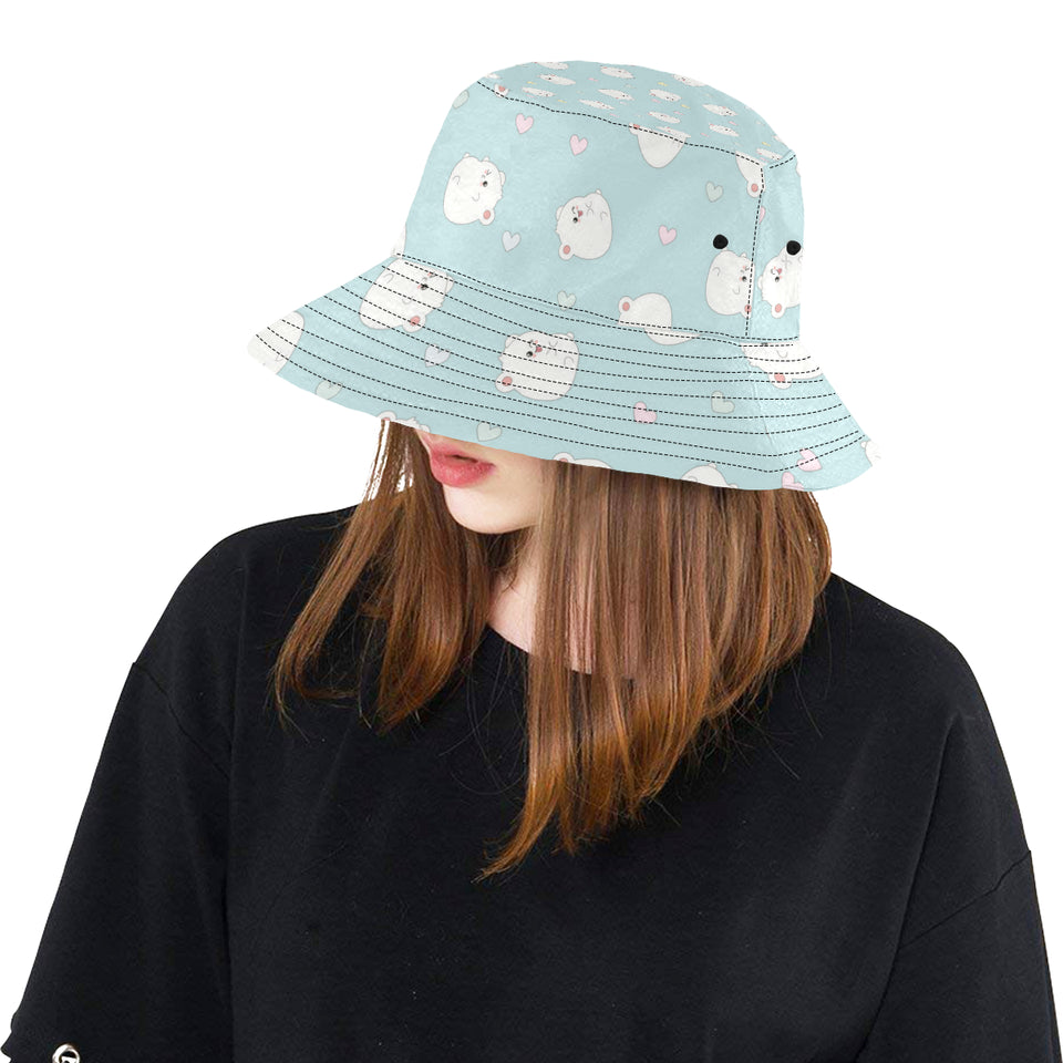 White cute hamsters heart pattern Unisex Bucket Hat