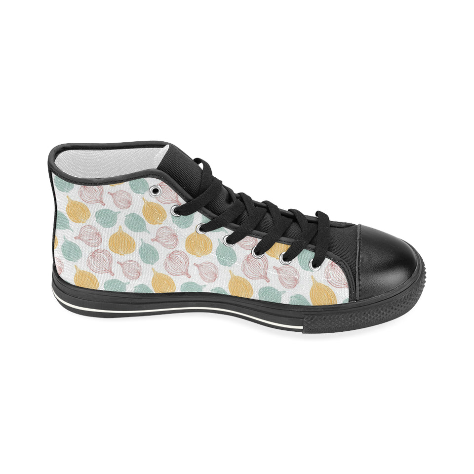 colorful onions white background Women's High Top Canvas Shoes Black