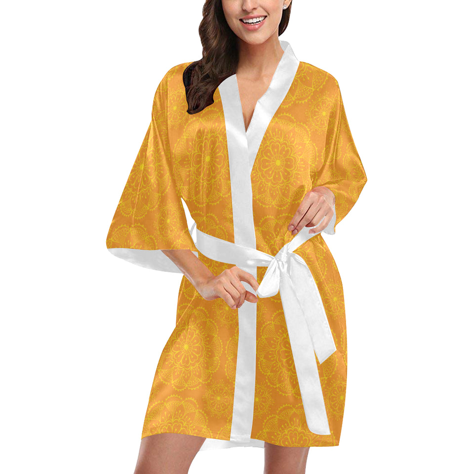 Orange traditional indian element pattern Women's Short Kimono Robe