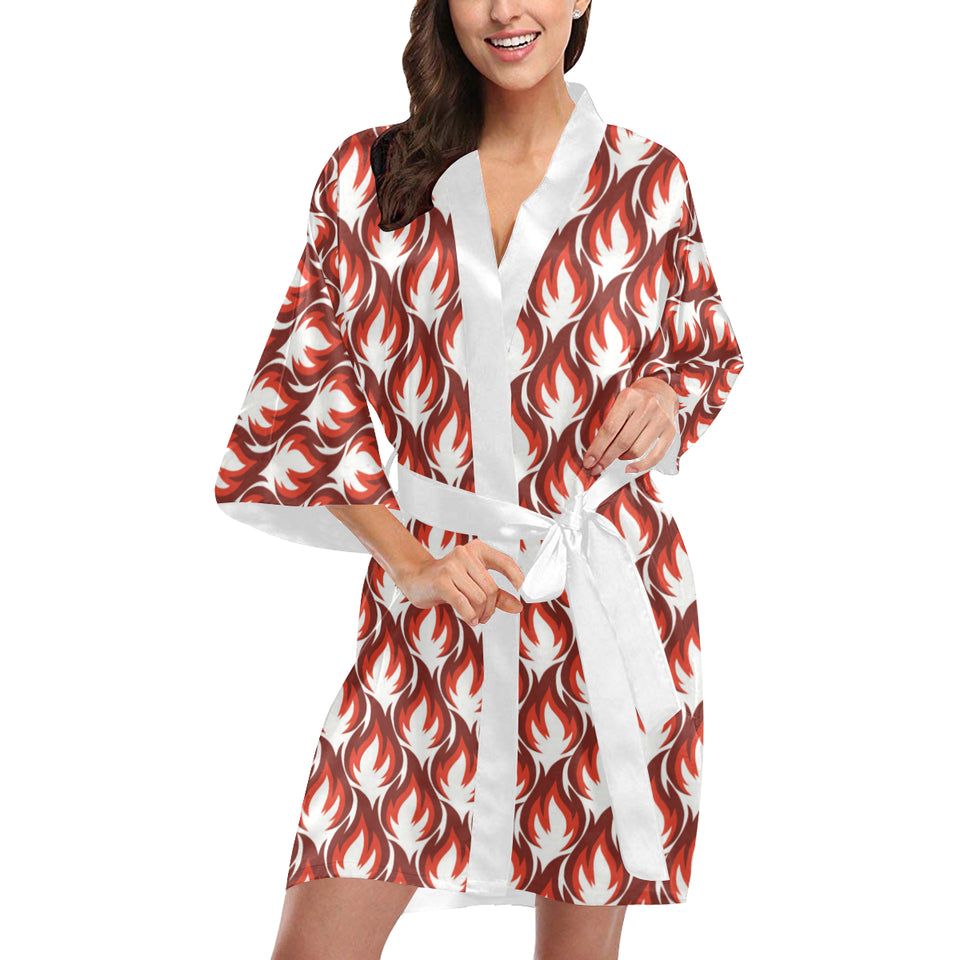 Fire flame symbol design pattern Women's Short Kimono Robe