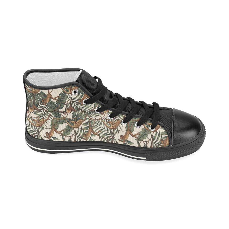 Monkey tropical leaves background Women's High Top Canvas Shoes Black