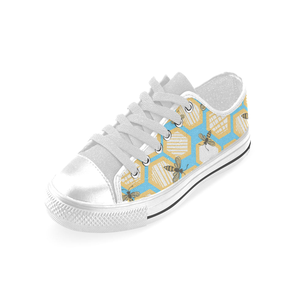 Bee honeycomb pattern Men's Low Top Shoes White