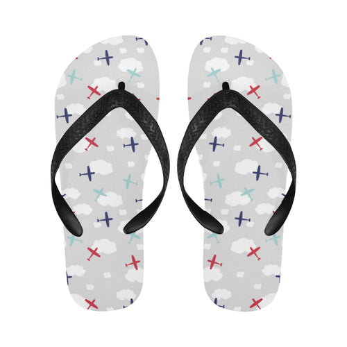 Airplane cloud grey background Unisex Flip Flops
