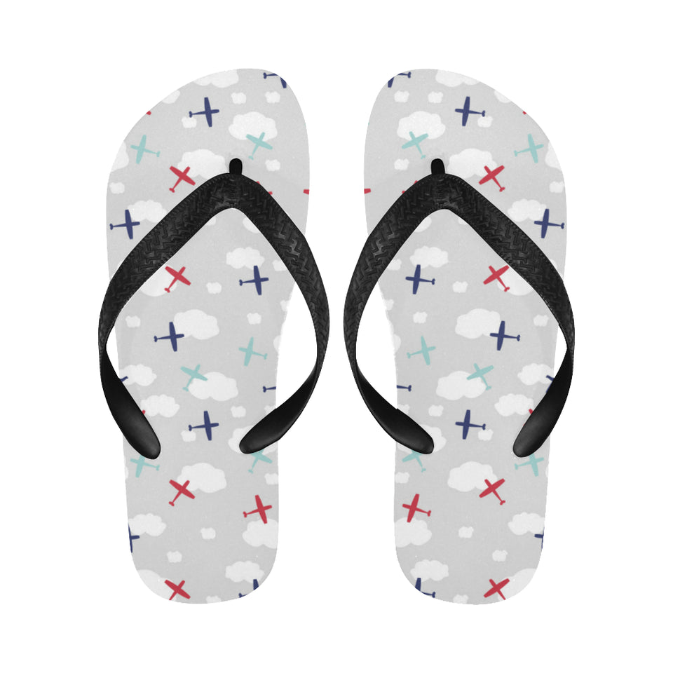 Airplane cloud grey background Unisex Flip Flops