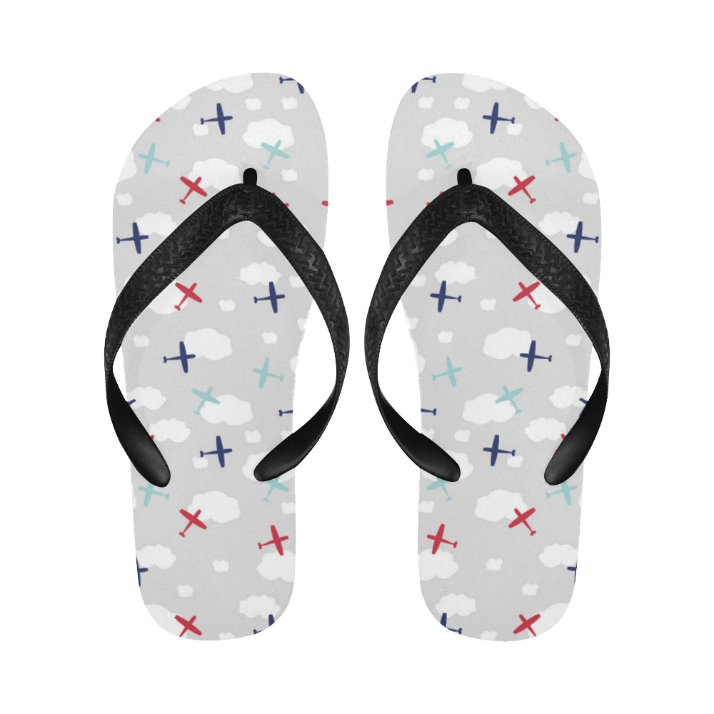 Airplane cloud grey background Unisex Flip Flops