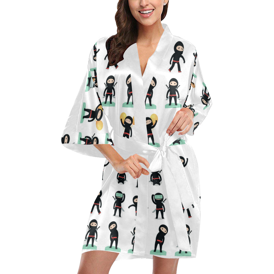 Cute ninja katana sword pattern Women's Short Kimono Robe
