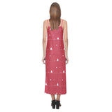 Christmas tree star snow red background V-Neck Open Fork Long Dress