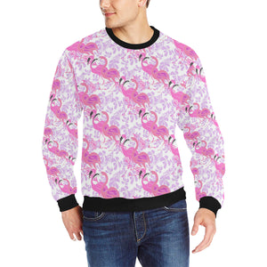 Pink flamingo flower pattern Men's Crew Neck Sweatshirt