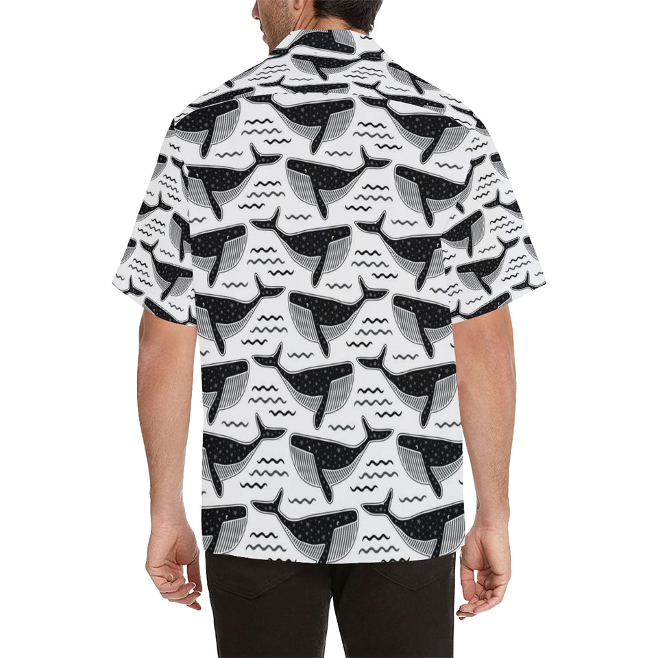 Black whale pattern Men's All Over Print Hawaiian Shirt