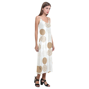 Gold Texture mushroom pattern V-Neck Open Fork Long Dress