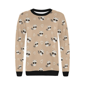 Cute raccoon heart pattern Women's Crew Neck Sweatshirt