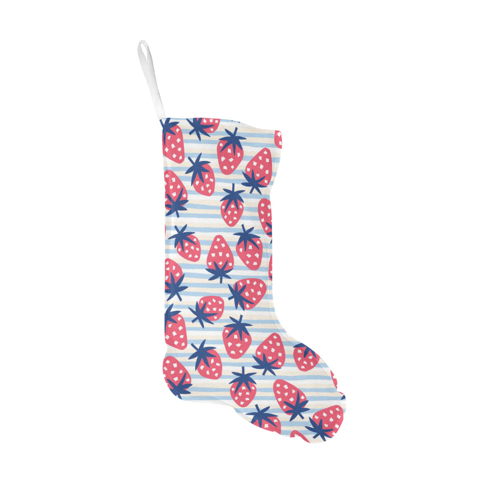 Strawberry pattern blue lines background Christmas Stocking