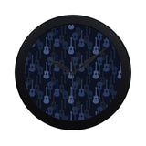 Blue Theme guitar pattern Elegant Black Wall Clock
