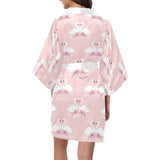 White swan and flower love pattern Women's Short Kimono Robe