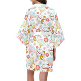 Maneki neko cat fan sakura Women's Short Kimono Robe