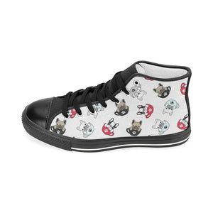 French bulldog cup paw pattern Women's High Top Canvas Shoes Black