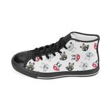 French bulldog cup paw pattern Women's High Top Canvas Shoes Black