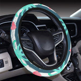 Cute octopuses heart striped background Car Steering Wheel Cover