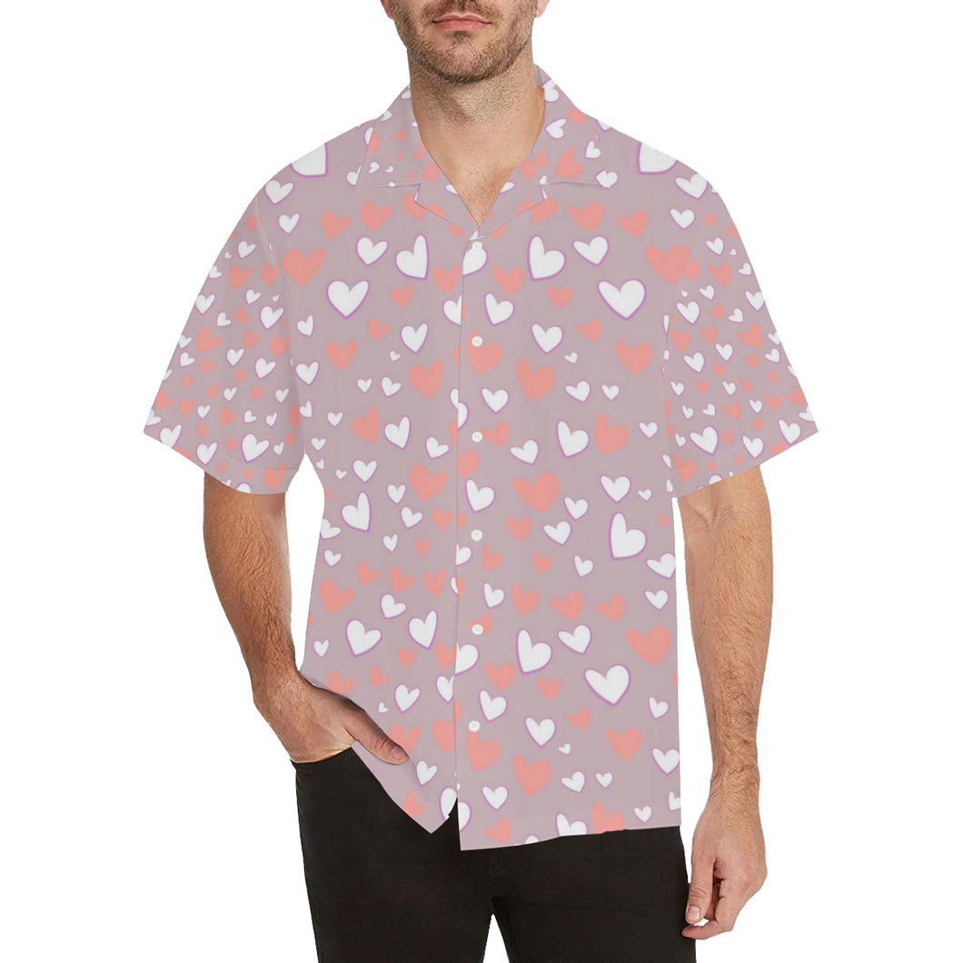 coral white heart pattern Men's All Over Print Hawaiian Shirt