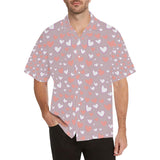 coral white heart pattern Men's All Over Print Hawaiian Shirt