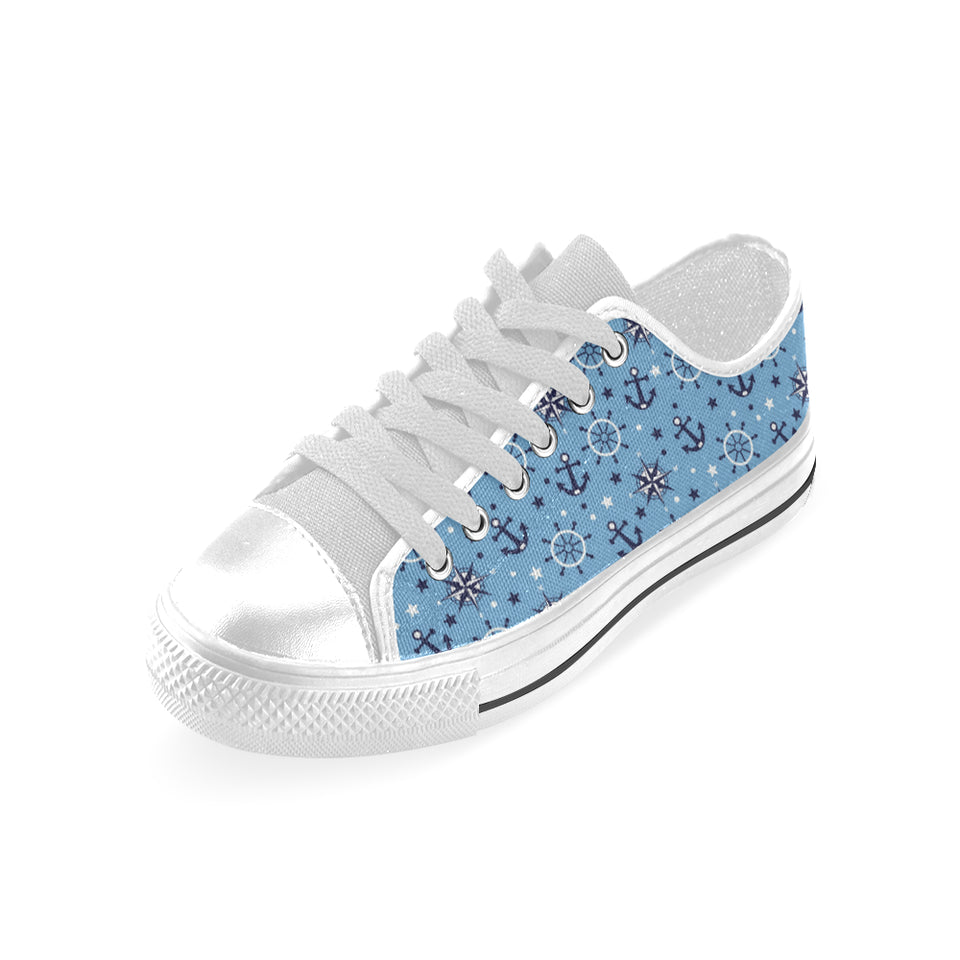 Anchors rudder compass star nautical pattern Men's Low Top Shoes White