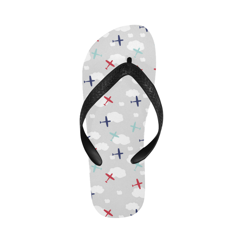 Airplane cloud grey background Unisex Flip Flops