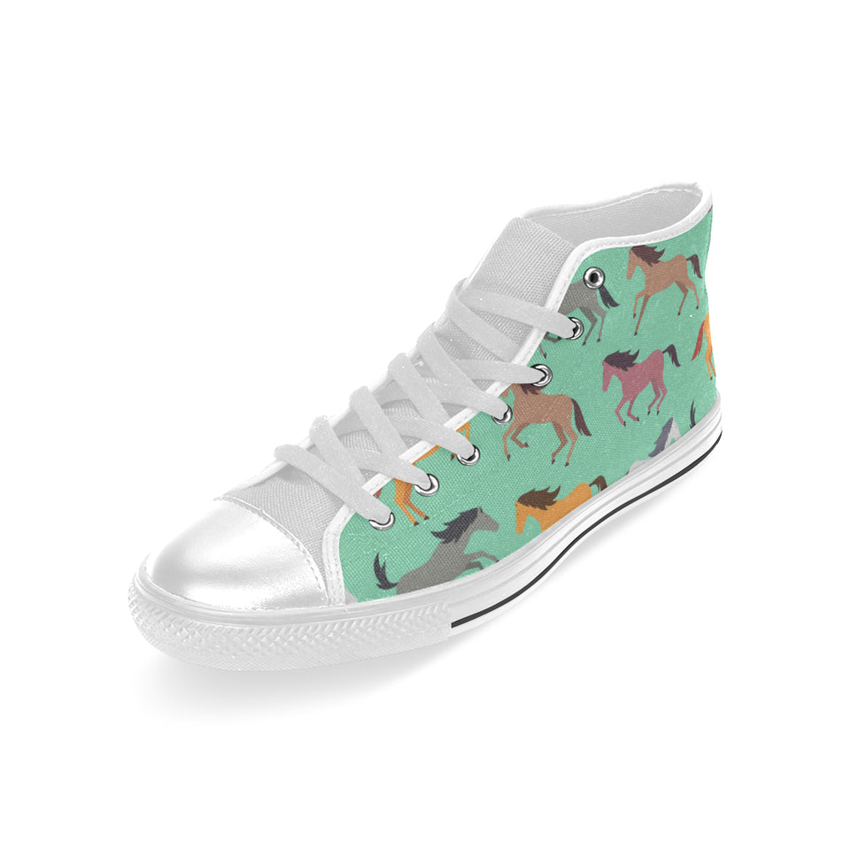 Colorful horses pattern Men's High Top Canvas Shoes White