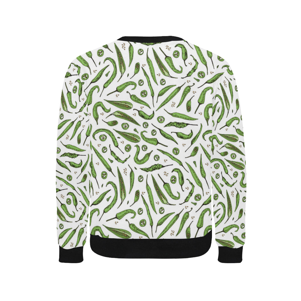Hand drawn sketch style green Chili peppers patter Men's Crew Neck Sweatshirt