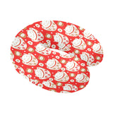 Cute Maneki neko cat red background U-Shaped Travel Neck Pillow