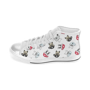 French bulldog cup paw pattern Women's High Top Canvas Shoes White