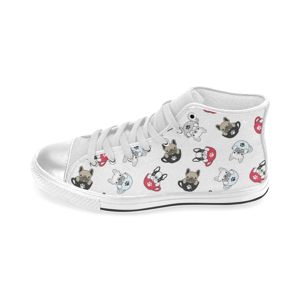 French bulldog cup paw pattern Women's High Top Canvas Shoes White