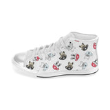 French bulldog cup paw pattern Women's High Top Canvas Shoes White