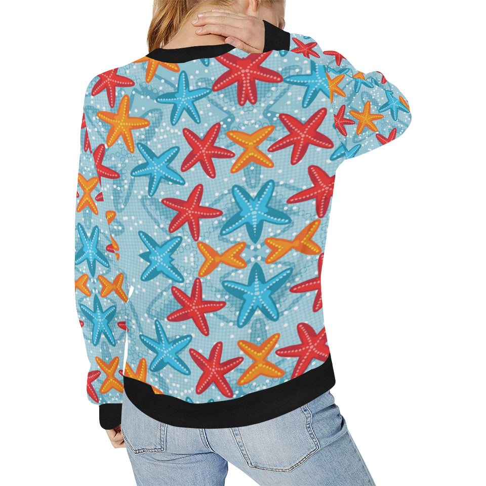 Blue red orange starfish pattern Women's Crew Neck Sweatshirt