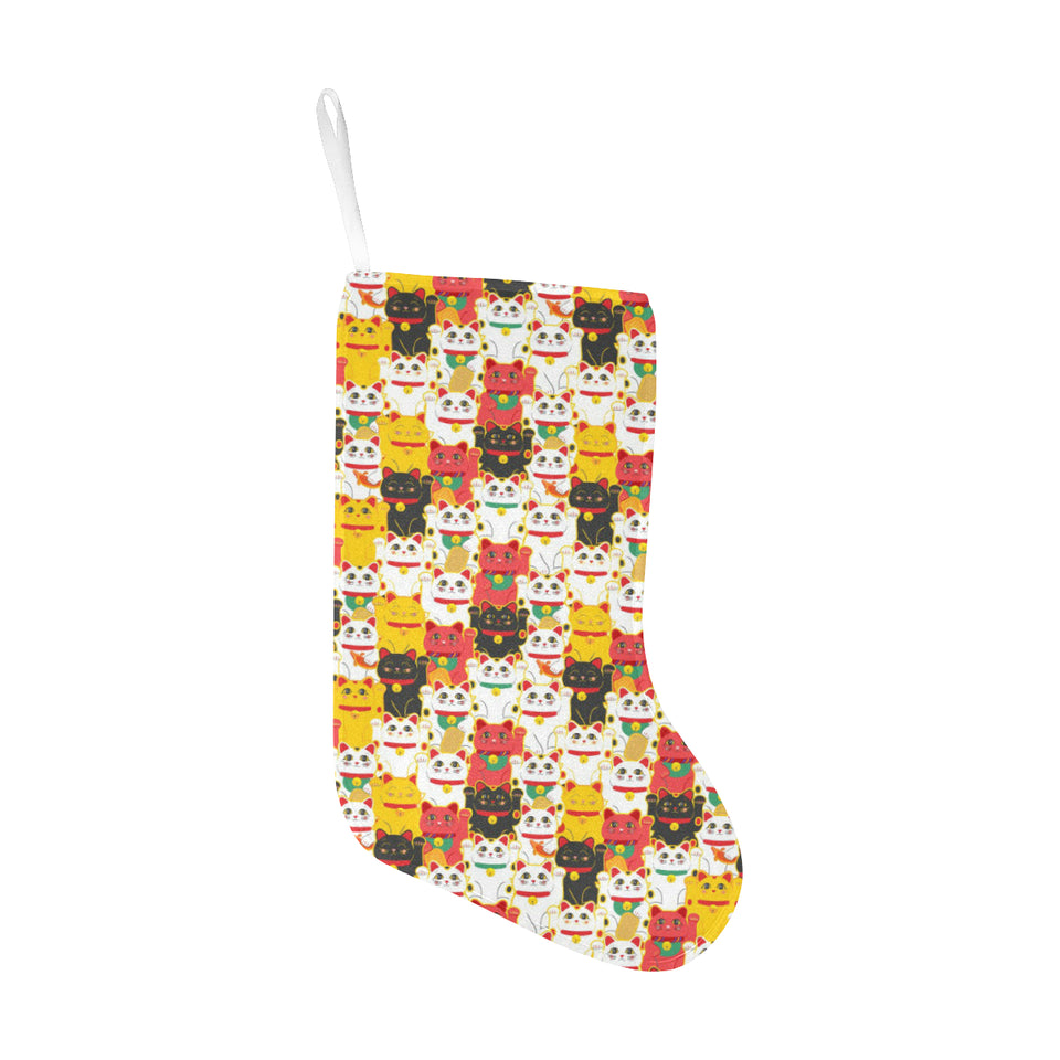 Colorful Maneki neko cat pattern Christmas Stocking