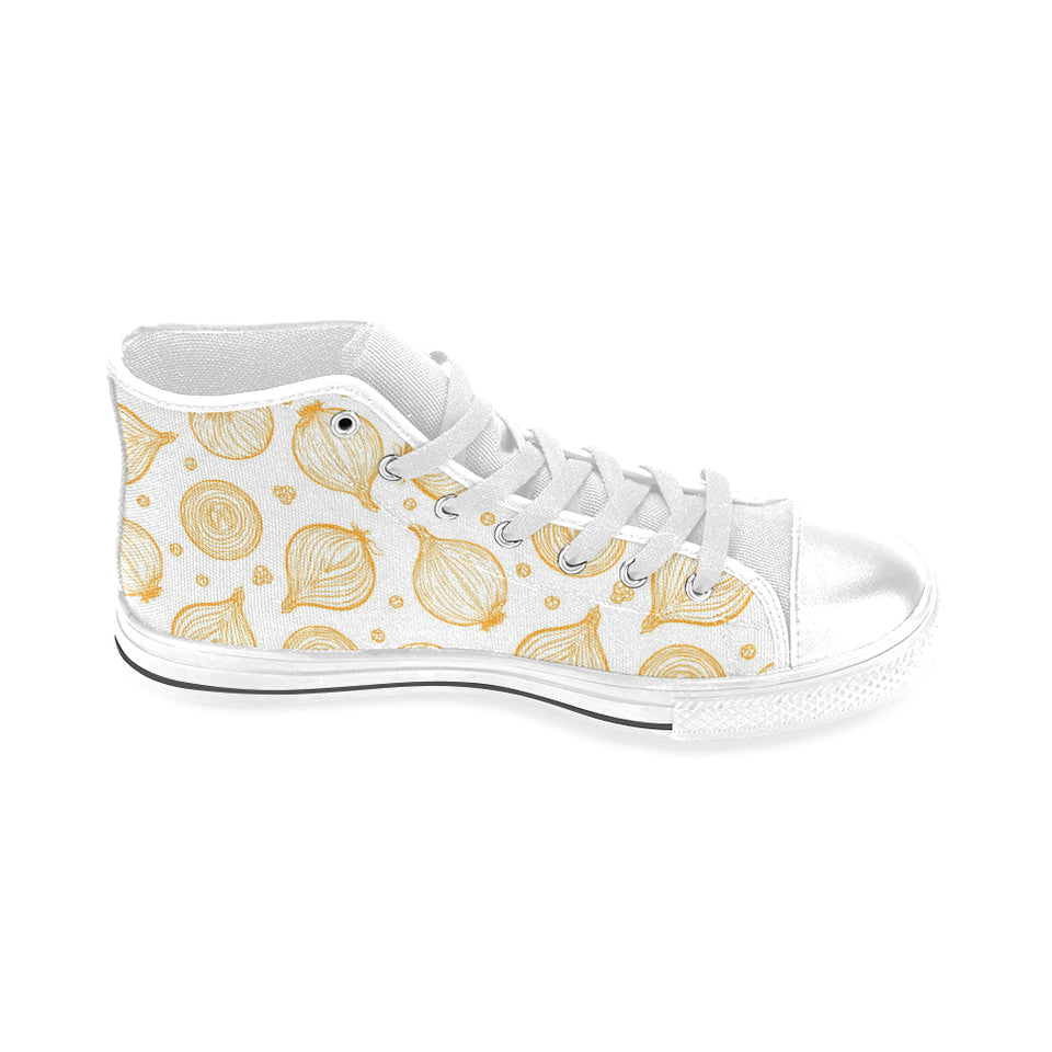 hand drawn onion pattern Men's High Top Canvas Shoes White