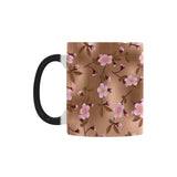 Pink sakura cherry blossom drak brown background Morphing Mug Heat Changing Mug
