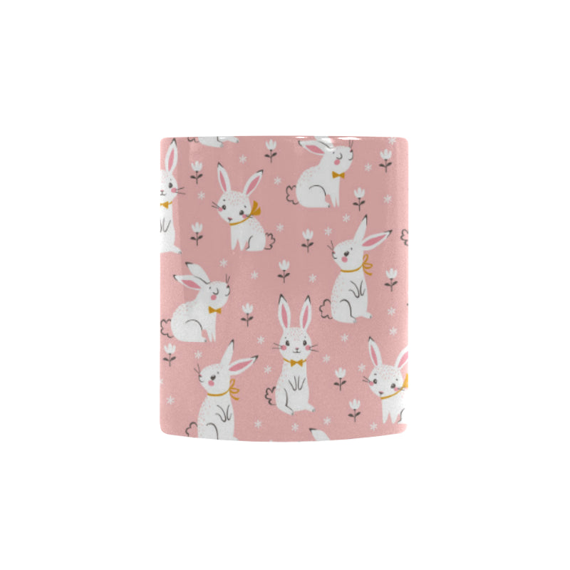 Cute white rabbit flower pink background Morphing Mug Heat Changing Mug