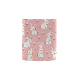 Cute white rabbit flower pink background Morphing Mug Heat Changing Mug