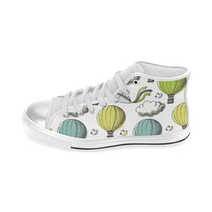 Hot Air Balloon Bird Cloud Pattern Women's High Top Canvas Shoes White