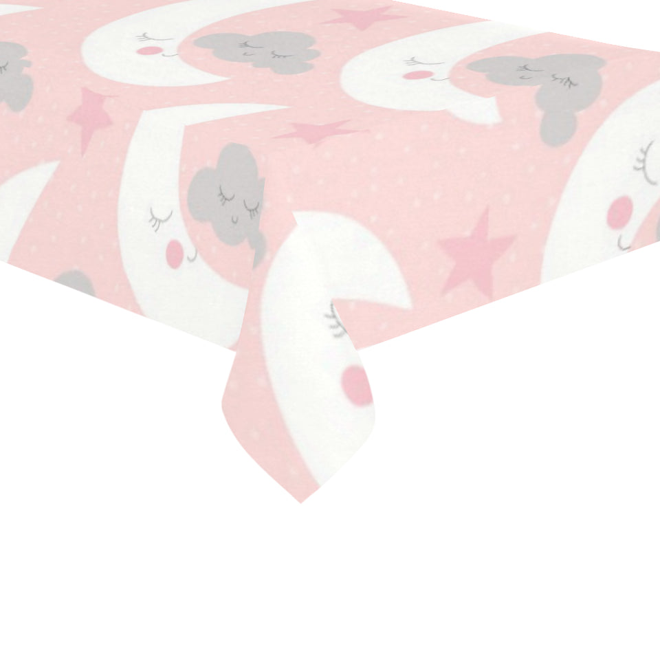 Cute moon cloud star pattern pink dot background Tablecloth