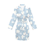 Cute polar bears Christmas decoration pattern Women's Long Sleeve Belted Night Robe
