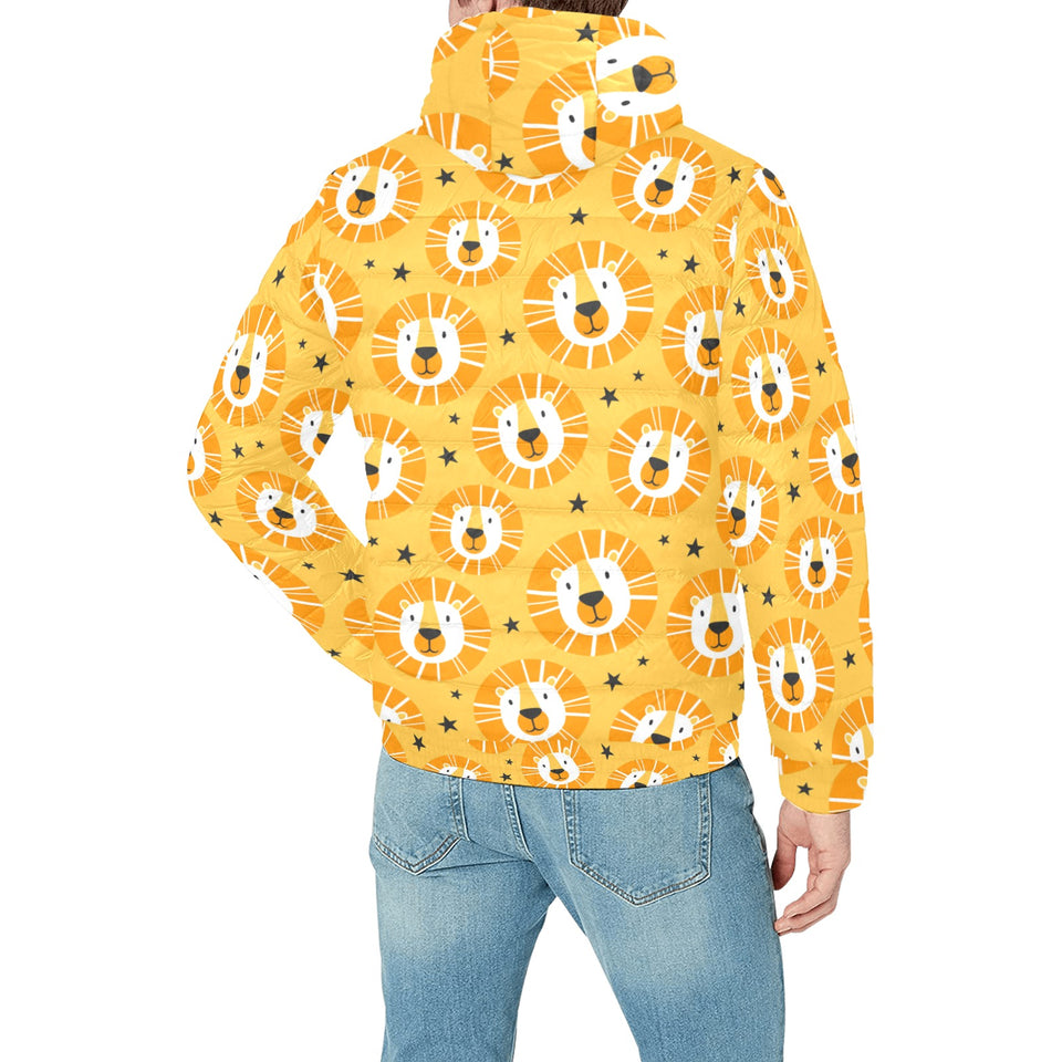 Lion Pattern Print Design 03 Men's Padded Hooded Jacket