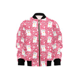 Maneki neko cat sakura pink background Kids' Boys' Girls' Bomber Jacket