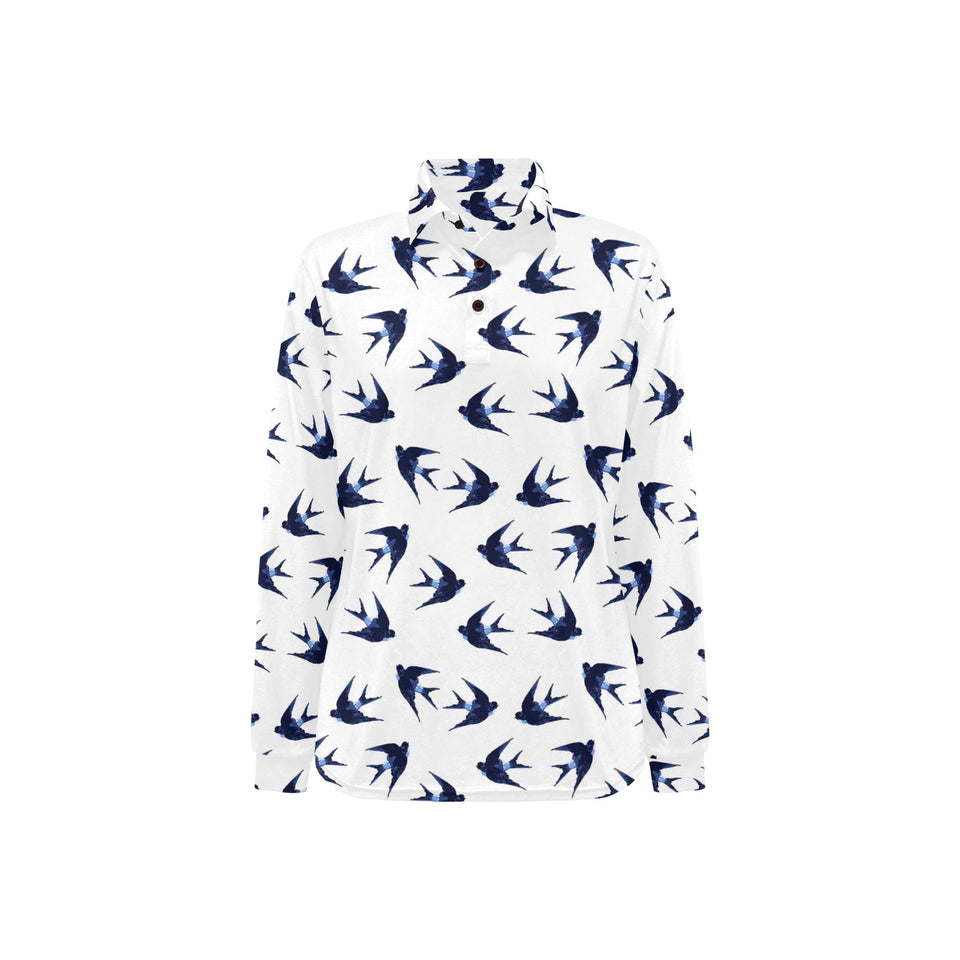 Swallow Pattern Print Design 03 Women's Long Sleeve Polo Shirt