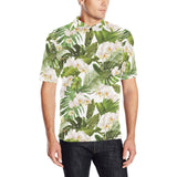 White orchid flower tropical leaves pattern Men's All Over Print Polo Shirt