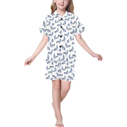 Pigeon Pattern Print Design 03 Kids' Boys' Girls' V-Neck Short Pajama Set