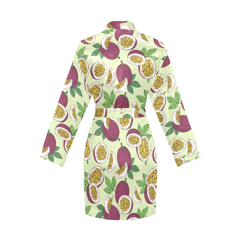 Paassion fruit pattern Women's Long Sleeve Belted Night Robe