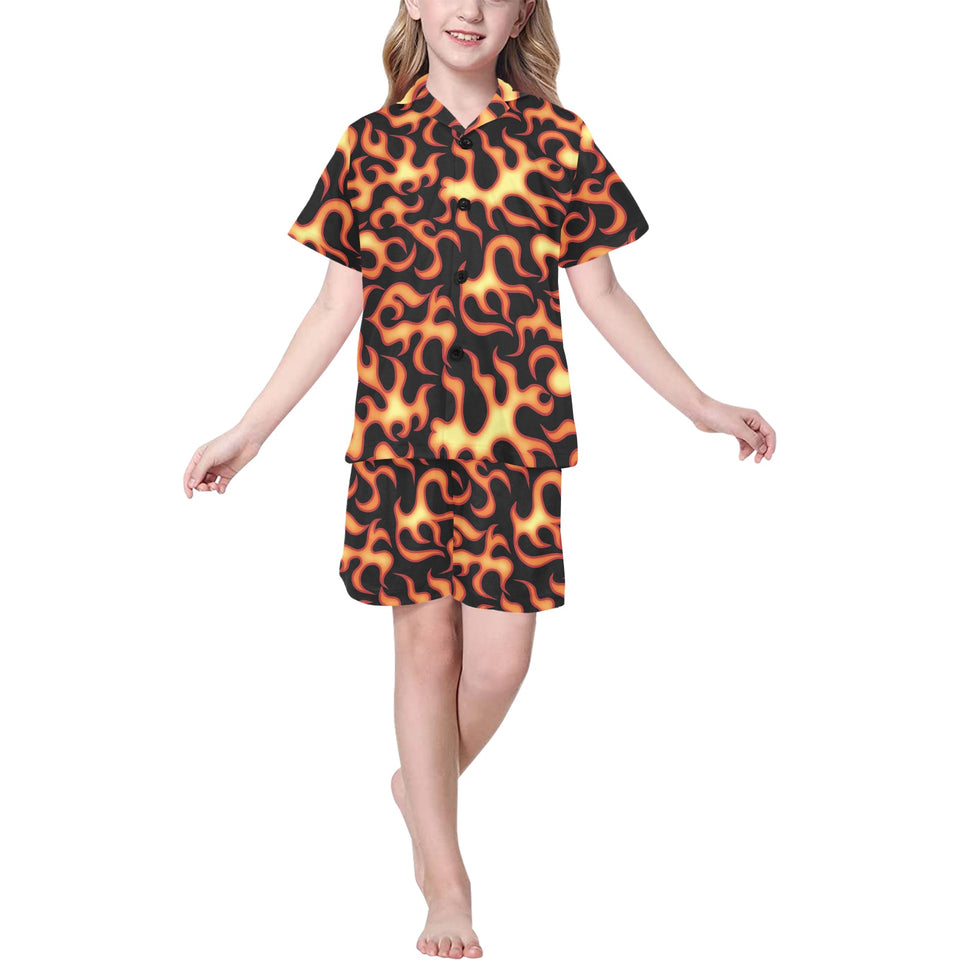 Fire flame dark pattern Kids' Boys' Girls' V-Neck Short Pajama Set