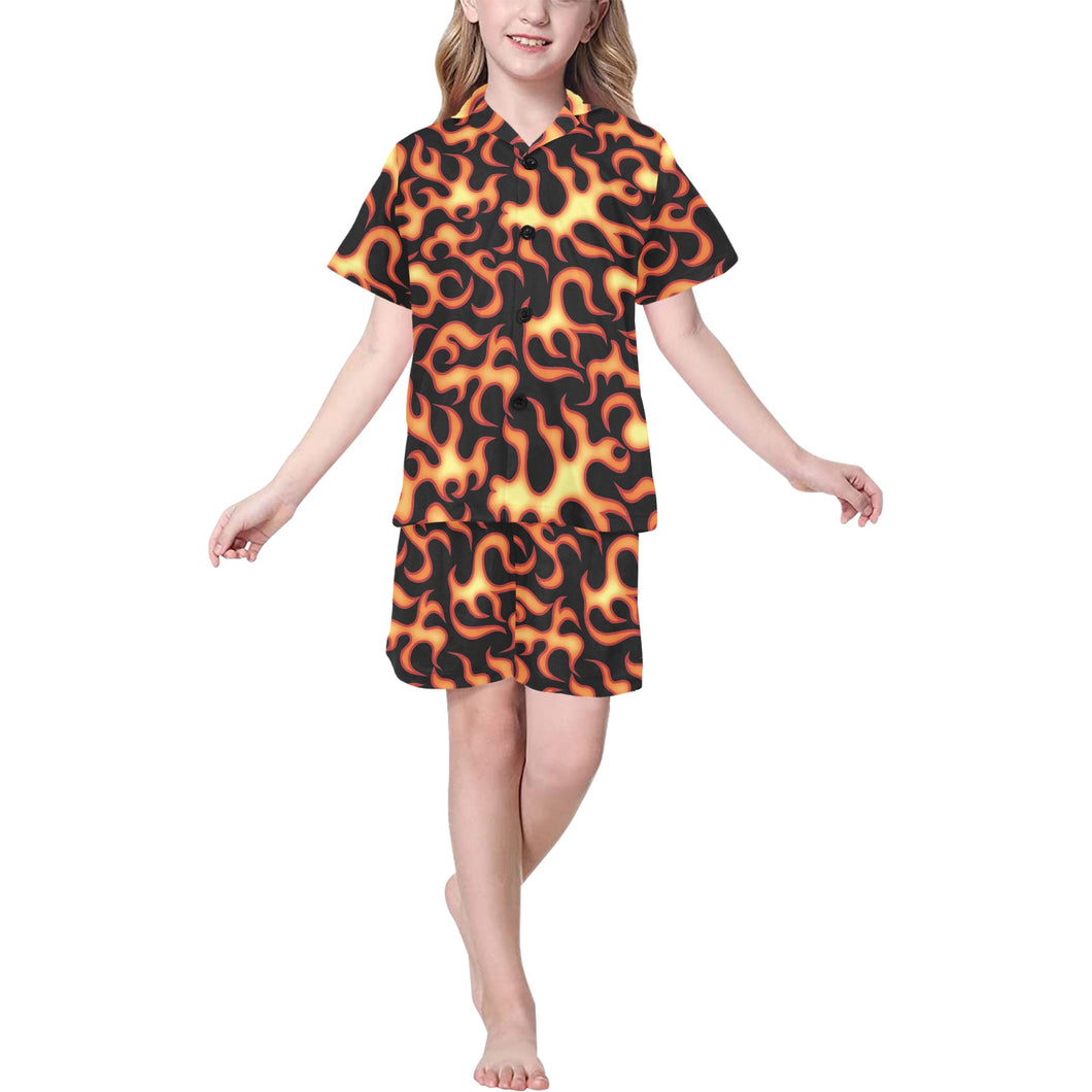 Fire flame dark pattern Kids' Boys' Girls' V-Neck Short Pajama Set