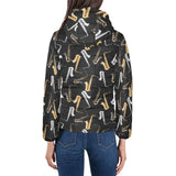 saxophone design pattern Women's Padded Hooded Jacket